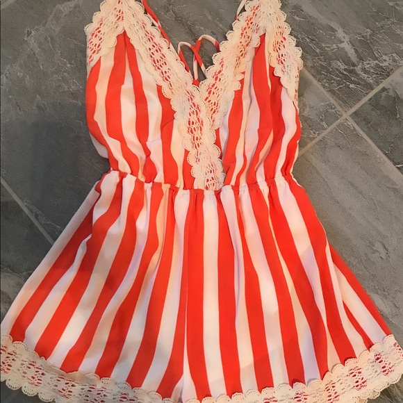 Orange stripped romper - Picture 1 of 3